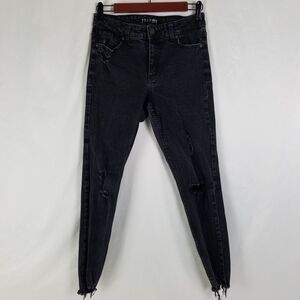 Denim Co‎ Jeans Womens 6 Black Mid Rise Skinny Ankle Distressed Charcoal Wash